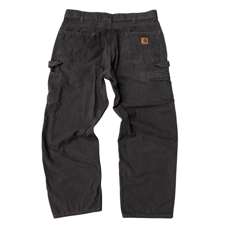 Carhartt Carpenter Loose Pants Brown Canvas Workwear Utility Distressed 376x28.5